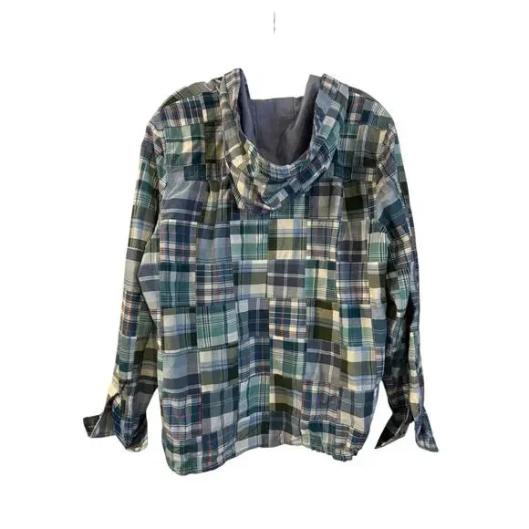 LL BEAN Women’s PATCHWORK Hoodie Anorak SHIRT 1/2 Zip Green Blue Size Large - Picture 4 of 7